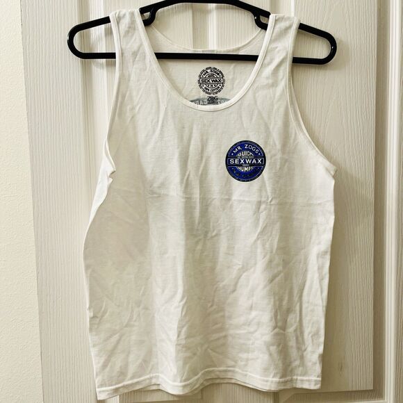 MR ZOGS Original SexWax Quick Humps Men's Tank Top Shirt M White Surfer Beach - Picture 2 of 6